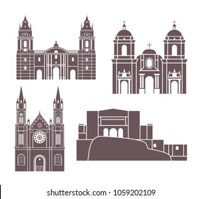 Peru set. Isolated  Peru architecture on white background. EPS 10. Vector illustration

