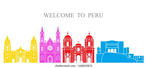 Peru set. Isolated Peru architecture on white background. EPS 10. Vector illustration