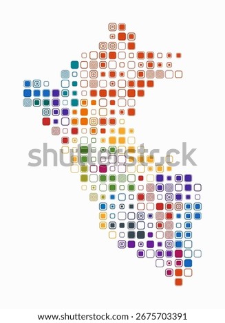 Peru, shape of the country build of colored cells. Digital style map of the Peru on white background. Large size rounded square blocks. Abstract vector illustration.
