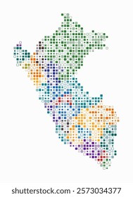 Peru, shape of the country built of colored cells. Digital style map of Peru on white background. Small size rounded square blocks. Modern vector illustration.