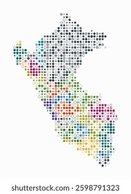 Peru, shape of the country built of colored cells. Digital style map of Peru on white background. Small size circle blocks. Amazing vector illustration.