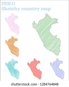 Peru sketchy country map. Wonderful hand-drawn country map. Wondrous childish style Peru vector illustration.