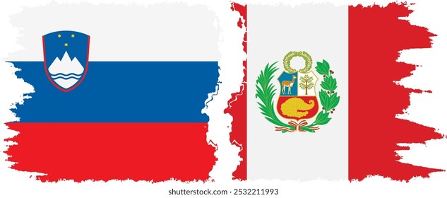 Peru and Slovenia grunge flags connection, vector