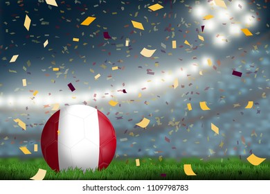 Peru soccer ball on field in soccer stadium to celebrate for football match result with spot light background. Design for banner, poster of nation championship template in vector illustration