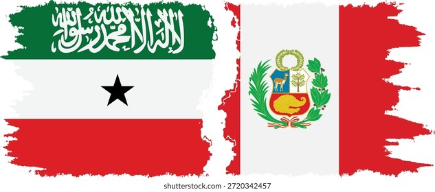 Peru and Somaliland grunge flags connection, vector