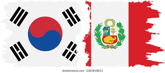 Peru and South Korea grunge flags connection, vector