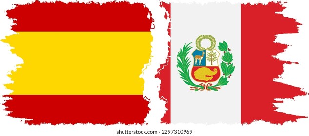 Peru and Spain grunge flags connection, vector
