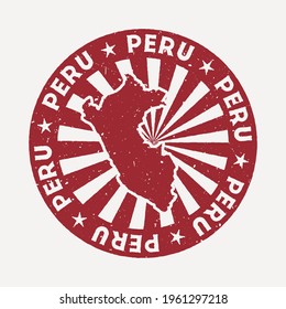 Peru stamp. Travel red rubber stamp with the map of the country, vector illustration. Can be used as insignia, logotype, label, sticker or badge of Peru.