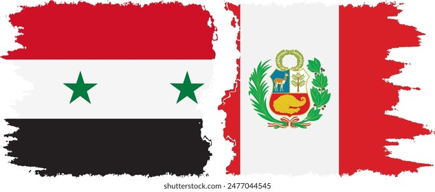 Peru and Syria grunge flags connection, vector