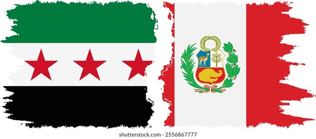 Peru and Syrian Revolution grunge flags connection, vector