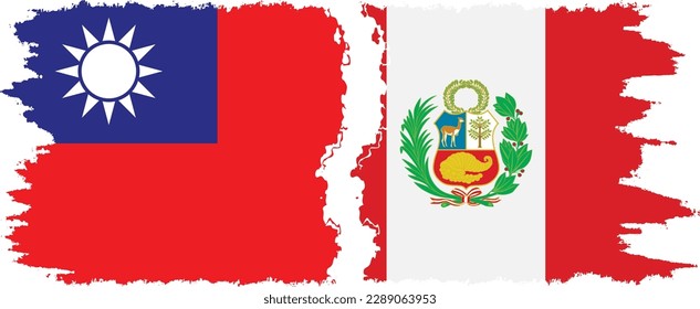 Peru and Taiwan grunge flags connection, vector