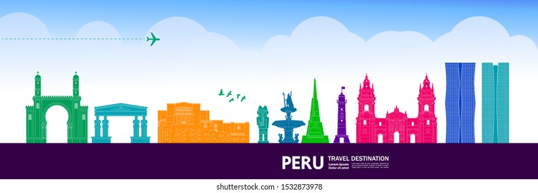 Peru travel destination grand vector illustration.