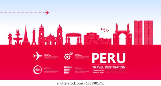 Peru travel destination grand vector illustration.