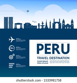 Peru travel destination grand vector illustration.