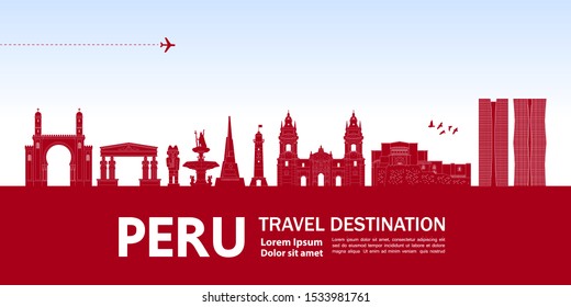 Peru travel destination grand vector illustration.