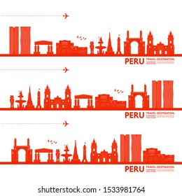 Peru travel destination grand vector illustration.