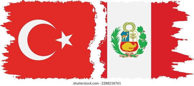 Peru and Turkey grunge flags connection, vector