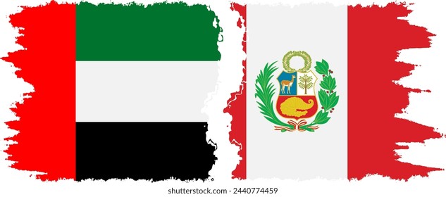 Peru and United Arab Emirates grunge flags connection, vector