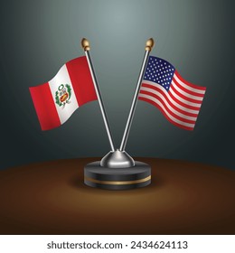 Peru and United States table flags with gradient backgrund. Vector Illustration