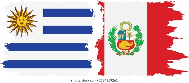 Conexión de banderas grunge de Perú y Uruguay, Vector