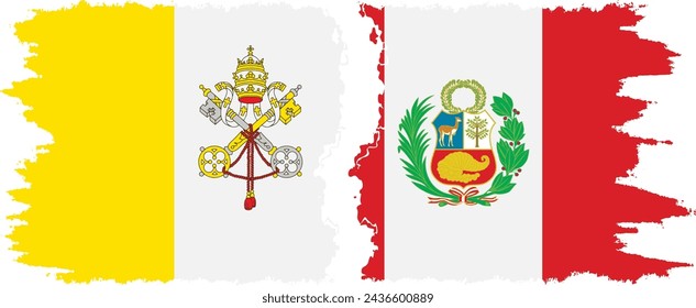 Peru and Vatican grunge flags connection, vector