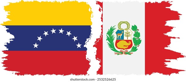 Peru and Venezuela grunge flags connection, vector