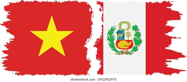 Peru and Vietnam grunge flags connection, vector