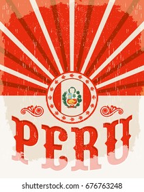 Peru Vintage design with Peruvian flag colors holiday decoration.