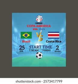 Peru vs Brazil scoreboard broadcast template for sport soccer south america's tournament group A and football championship vector.