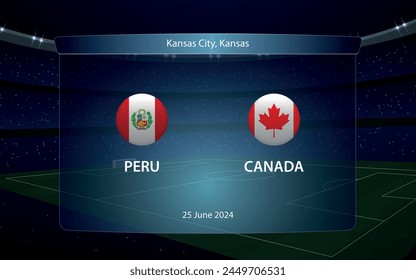 Peru vs Canada. America football tournament 2024, Soccer scoreboard broadcast graphic template