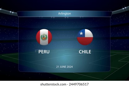 Peru vs Chile. America football tournament 2024, Soccer scoreboard broadcast graphic template