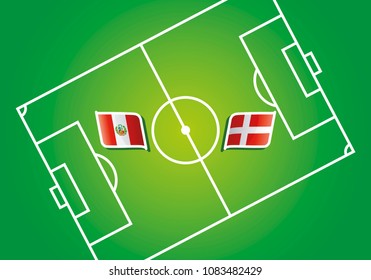 Peru vs Denmark flags vector green background