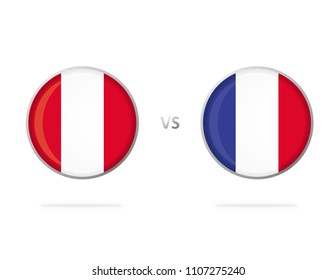 Peru vs France. White Background. Football Competition. Match. Flags in a Circles. Vector Graphic. Group C.