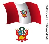 peru wavy flag and coat of arm against white background, vector art illustration, image contains transparency