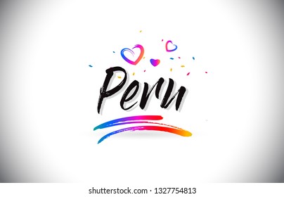 Peru Welcome To Word Text with Love Hearts and Creative Handwritten Font Design Vector Illustration.