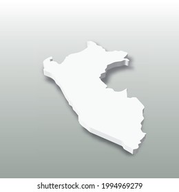 Peru - white 3D silhouette map of country area with dropped shadow on grey background. Simple flat vector illustration