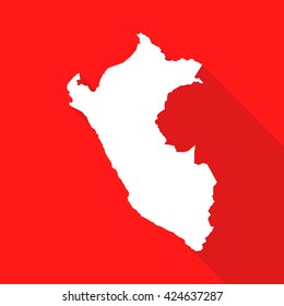 Peru white map,border flat simple style with long shadow on red background