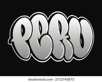 Palabra peruana estilizada como un vómito de graffiti, con letras de burbuja redondeadas con un relleno degradado y un contorno audaz, creando un diseño de tipografía divertido y urbano