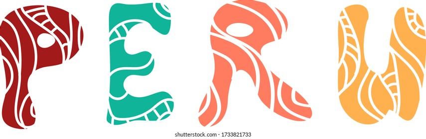 Peru Word Text with Creative Handwritten  ornament Design Vector Illustration. Funny travel design