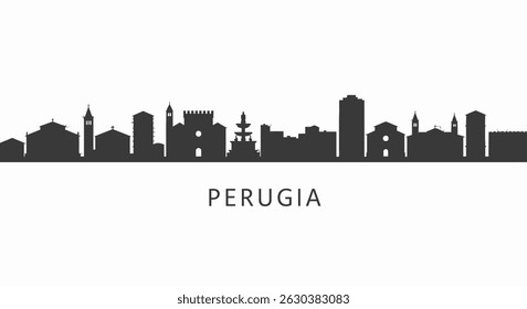 Perugia skyline silhouette with Italy, and cityscape.