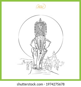 peruvanam pooram black and white vector illustration