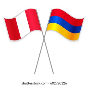Peruvian and Armenian crossed flags. Peru combined with Armenia isolated on white. Language learning, international business or travel concept.