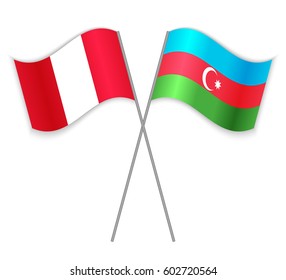 Peruvian and Azerbaijani crossed flags. Peru combined with Azerbaijan isolated on white. Language learning, international business or travel concept.