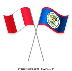 Peruvian and Belizean crossed flags. Peru combined with Belize isolated on white. Language learning, international business or travel concept.