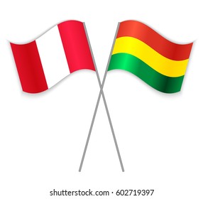 Peruvian and Bolivian crossed flags. Peru combined with Bolivia isolated on white. Language learning, international business or travel concept.