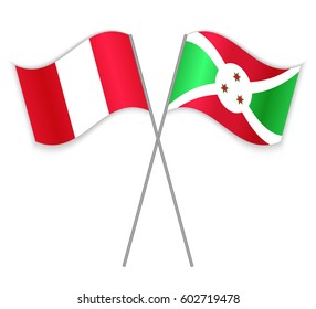 Peruvian and Burundian crossed flags. Peru combined with Burundi isolated on white. Language learning, international business or travel concept.