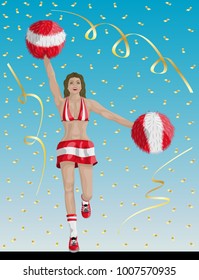 Peruvian Cheerleader of Peru Fans.?� Cheerleader girl, confetti papers and background are in different layers.