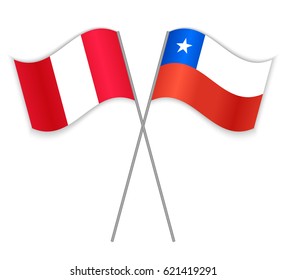 Peruvian and Chilean crossed flags. Peru combined with Chile isolated on white. Language learning, international business or travel concept.