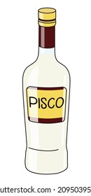 Peruvian or Chilean Pisco in a bottle. Doodle cartoon hipster style vector illustration isolated on white background. Good for party card, posters, bar menu or alcohol cook book recipe.