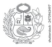 Peruvian coat of arms outline. Monochrome contour vector illustration fol logo.